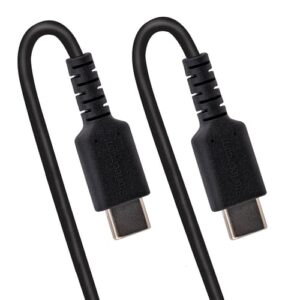 StarTech.com Cable de 50cm de Carga USB C a USB C, Cable USB Tipo C Rizado de Carga Rápida y Servicio Pesado, Cable USB 2.0 USBC, de Fibra de Aramida Resistente, Negro de Fibra de Aramida Resistente