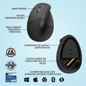 Reacondicionado | Logitech Lift ratón Izquierda RF Wireless + Bluetooth Óptico 4000 DPI