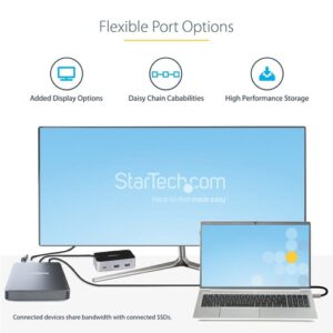 StarTech.com Caja Thunderbolt 3™ de 4 Bahías NVMe M.2 para SSD, con 1 Puerto de Vídeo DisplayPort y 2 Thunderbolt 3, 40gbps, con Fuente de Poder de 72W, Caja Externa para Disco Duro