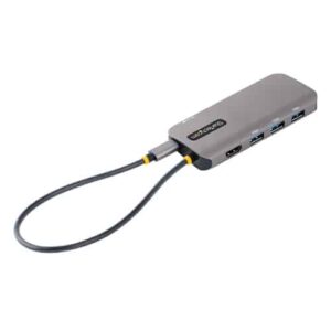 StarTech.com Adaptador Multipuertos USB C, de Vídeo HDMI de 4K y 60Hz, Hub USB-A 3.2 de 3 Puertos de 5Gbps, Entrega de Alimentación PD de 100W, GbE, Docking Station de Viajes
