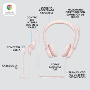 Logitech H390 Auriculares Alámbrico Diadema Oficina/Centro de llamadas USB tipo A Rosa