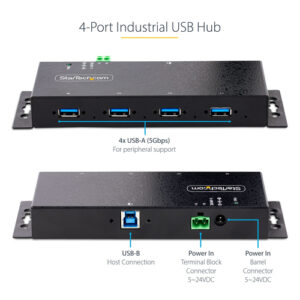 StarTech.com Hub Industrial USB 3.0 de 5Gbps de 4 Puertos - Concentrador USB con Protección de Picos y Descargas ESD - Ladrón USB-A de Montaje en Pared/Escritorio/DIN StarTech.com Hub Industrial USB 3.0 de 5Gbps de 4 Puertos - Concentrador USB con Protección de Picos y Descargas ESD - Ladrón USB-A de Montaje en Pared/Escritorio/DIN