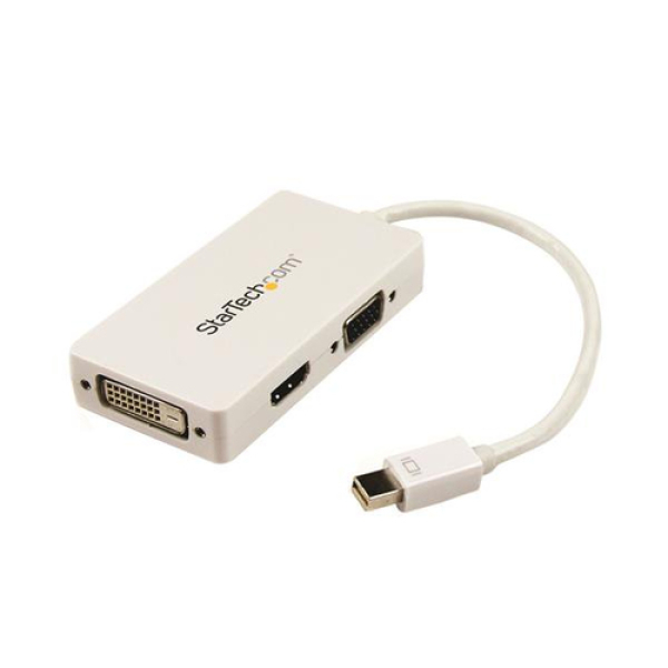 StarTech.com Adaptador Conversor de Mini DisplayPort a VGA DVI o HDMI - Convertidor A/V 3 en 1 para viajes - Blanco