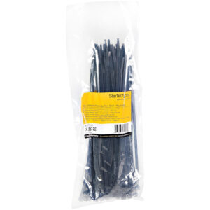 StarTech.com Bridas de 25cm para cables - 4 mm de ancho, 68 mm de diámetro, soportan 22 kg de tensión, de nylon, cierre automático y punta curva, 94V-2/UL, paquete de 100 - negras 94V-2/UL