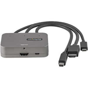 StarTech.com Adaptador Multipuertos 3 en 1 a HDMI - Conversor USB-C HDMI o Mini DisplayPort a HDMI 4K de 60Hz para Salas de Conferencias - Adaptador Convertidor de Vídeo USB-C Mini DisplayPort HDMI a HDMI