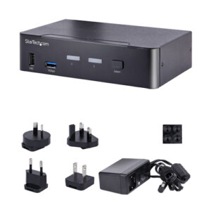 StarTech.com Switch Conmutador KVM USB C Tipo C, KVM de 2 puertos DisplayPort con Vídeo UHD HDR de 4K 60Hz, Audio de 3,5mm, Hub 4x USB y 2x USB A 3.2 Gen 1 de 5Gbps, Compatible con TB 3/4