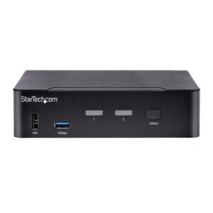 StarTech.com Switch Conmutador KVM USB C Tipo C, KVM de 2 puertos DisplayPort con Vídeo UHD HDR de 4K 60Hz, Audio de 3,5mm, Hub 4x USB y 2x USB A 3.2 Gen 1 de 5Gbps, Compatible con TB 3/4