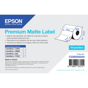 Epson Premium Matte Label - Die-cut Roll: 76mm x 51mm