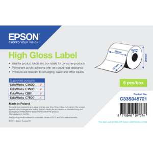 Epson High Gloss Label - Die-cut Roll: 76mm x 127mm