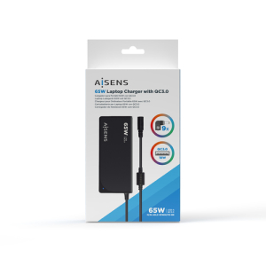 AISENS Cargador 65 W Automatico Universal Multitension Para Portatil Con 9 Conectores + USB-A QC.3.0 AISENS Cargador 65 W Automatico Universal Multitension Para Portatil Con 9 Conectores + USB-A QC.3.0