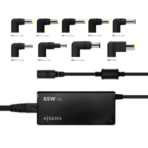 AISENS Cargador 65 W Automatico Universal Multitension Para Portatil Con 9 Conectores + USB-A QC.3.0 AISENS Cargador 65 W Automatico Universal Multitension Para Portatil Con 9 Conectores + USB-A QC.3.0