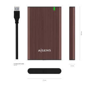 AISENS Caja Externa 2.5" ASE-2525BWN 9.5 mm SATA A USB 3.0/USB 3.1 Gen1, Marron