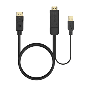 AISENS Cable Conversor Activo HDMI 2.0 + USB Alim. a DISPLAYPORT V1.2, HDMI/M-USB/M-DP/M, Negro, 1.8M Negro