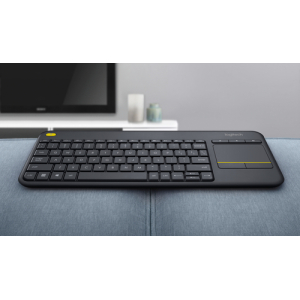 Logitech K400 Plus Tv teclado RF inalámbrico AZERTY Belga Negro