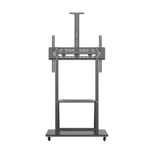 AISENS Soporte de Suelo ECO con Rueda, Bandeja para DVD y Soporte de Cámara para Monitor/TV 150Kg de 37-100, Negro