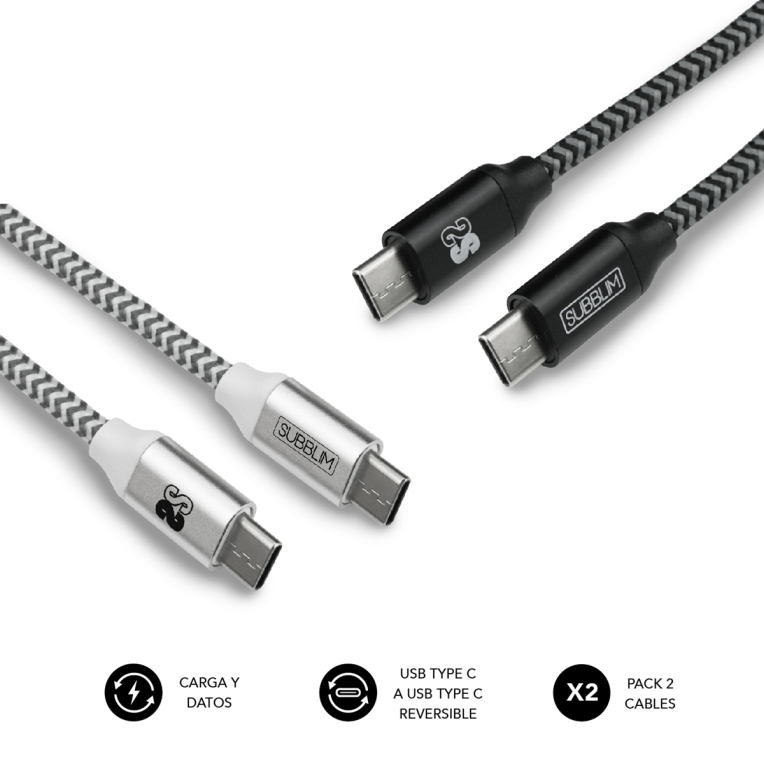 CABLE SUBBLIM 2X PREMIUM USB C TO USB C ALU BLACK/SILVER CABLE SUBBLIM 2X PREMIUM USB C TO USB C ALU BLACK/SILVER