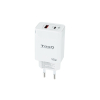 TooQ Cargador de Pared GaN USB-C/PD + USB-A/QC 45W, Blanco TooQ Cargador de Pared GaN USB-C/PD + USB-A/QC 45W