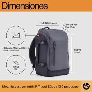 HP Mochila para portátil Travel de 15,6 pulgadas y 25 litros gris hierro HP Mochila para portátil Travel de 15,6 pulgadas y 25 litros gris hierro