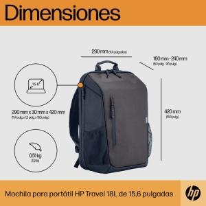 HP Mochila para portátil Travel de 15,6 pulgadas y 18 litros, color gris