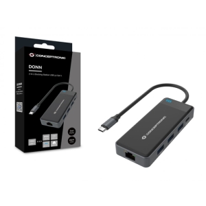 Conceptronic DONN14G base para portátil y replicador de puertos Alámbrico USB 3.2 Gen 1 (3.1 Gen 1) Type-C Gris