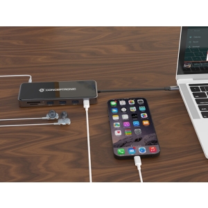 Conceptronic DONN15G base para portátil y replicador de puertos Alámbrico USB 3.2 Gen 1 (3.1 Gen 1) Type-C Gris