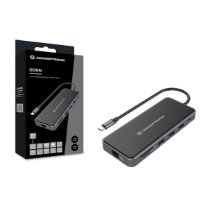 Conceptronic DONN15G base para portátil y replicador de puertos Alámbrico USB 3.2 Gen 1 (3.1 Gen 1) Type-C Gris