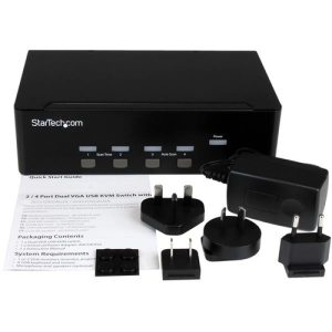 StarTech.com Conmutador KVM de 4 puertos con VGA doble y concentrador USB 2.0 de 2 puertos