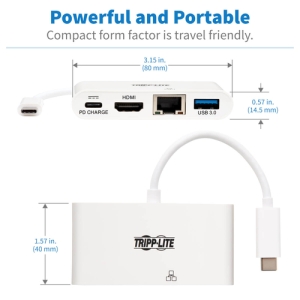 Tripp Lite U444-06N-H4GU-C Adaptador Multipuerto USB-C, 4K HDMI, Puerto USB-A, GbE y Carga PD, HDCP, Blanco HDCP