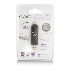 Ewent EW1075 lector de tarjeta USB 3.2 Gen 1 (3.1 Gen 1) Type-A/Type-C Negro