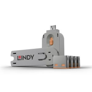Lindy 40453 bloqueador de puerto Bloqueador de puerto + clave USB tipo A Naranja Acrilonitrilo butadieno estireno (ABS) 5 pieza(s)