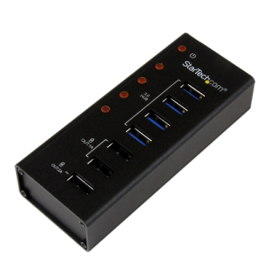 StarTech.com Hub Concentrador USB 3.0 (5Gbps) de 4 Puertos y 3 Puertos de Carga USB ( 2x 1A y 1x 2A) - Ladrón con Carcasa de Metal