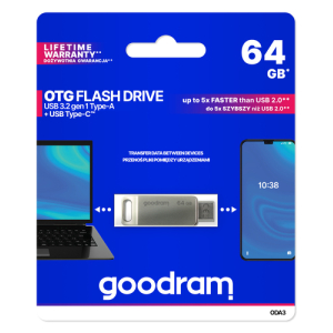 Goodram ODA3 unidad flash USB 64 GB USB Type-A / USB Type-C 3.2 Gen 1 (3.1 Gen 1) Plata Goodram ODA3 unidad flash USB 64 GB USB Type-A / USB Type-C 3.2 Gen 1 (3.1 Gen 1) Plata