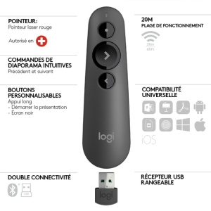 Logitech R500 apuntador inalámbricos Bluetooth/RF Grafito