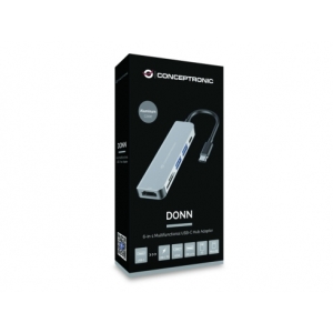 Conceptronic DONN02G hub de interfaz USB 3.2 Gen 1 (3.1 Gen 1) Type-C 5000 Mbit/s Aluminio