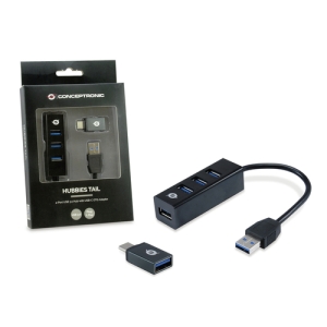 Conceptronic HUBBIES04B hub de interfaz USB 3.2 Gen 1 (3.1 Gen 1) Type-A 5000 Mbit/s Negro Conceptronic HUBBIES04B hub de interfaz USB 3.2 Gen 1 (3.1 Gen 1) Type-A 5000 Mbit/s Negro