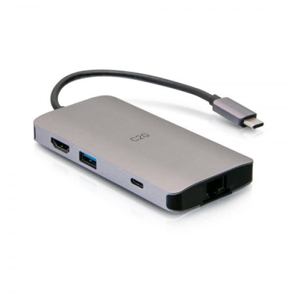 C2G Mini base USB-C® 8 en 1 con alimentación HDMI
