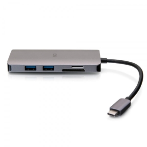 C2G Mini base USB-C® 8 en 1 con alimentación HDMI, 2 USB-A, Ethernet, lector de tarjeta SD y USB-C de hasta 100 W - 4K 30 Hz
