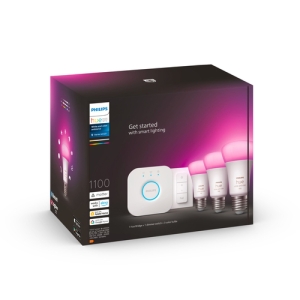 Philips Hue White and Color ambiance Kit de inicio: 3 bombillas inteligentes E27 (1100) + regulador de intensidad
