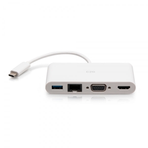 C2G Adaptador multipuerto de USB-C® a HDMI®, VGA, USB-A y RJ45 - 4K 30 Hz - Blanco VGA