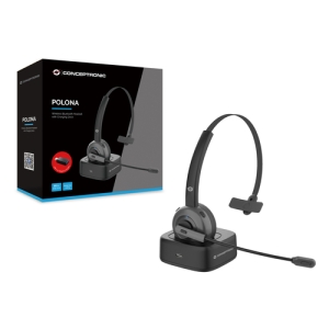 Conceptronic POLONA03BD auricular y casco Auriculares Inalámbrico Diadema Oficina/Centro de llamadas Bluetooth Base de carga Negro