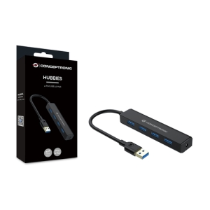 Conceptronic C4PUSB3 hub de interfaz USB 3.2 Gen 1 (3.1 Gen 1) Type-A 5000 Mbit/s Negro