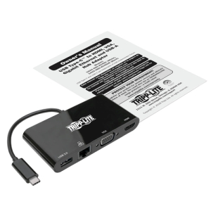 Tripp Lite U444-06N-HV4GUB Adaptador USB 3.1 Gen 1 USB-C, 4K @30Hz - HDMI, VGA, Puerto de Hub USB-A y Gigabit Ethernet, Negro