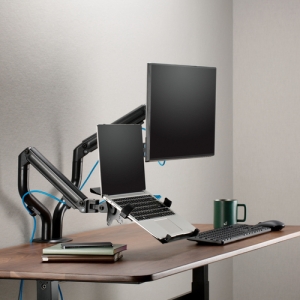 AISENS Soporte de Mesa Contrapeso Giratorio e Inclinable para Portatil y Monitor/TV 8Kg de 17-32, Negro