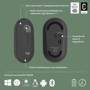 Logitech Pebble 2 M350s ratón Ambidextro RF Wireless + Bluetooth Óptico 4000 DPI