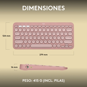 Logitech Pebble Keys 2 K380s teclado RF Wireless + Bluetooth QWERTY Español Rosa