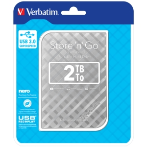 Verbatim Disco Duro Portátil Store 'n' Go USB 3.0 de 2 TB en color Plateado