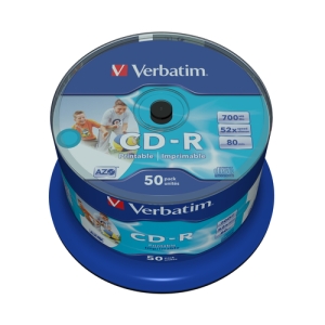 Verbatim CD-R AZO Wide Inkjet Printable no ID 700 MB 50 pieza(s) Verbatim CD-R AZO Wide Inkjet Printable no ID 700 MB 50 pieza(s)
