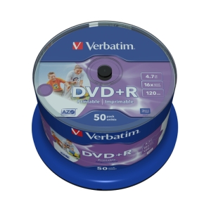 Verbatim DVD+R Wide Inkjet Printable No ID Brand 4,7 GB 50 pieza(s)