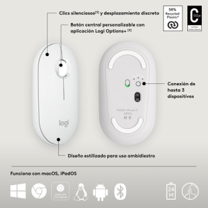 Logitech Pebble 2 M350s ratón Ambidextro RF Wireless + Bluetooth Óptico 4000 DPI