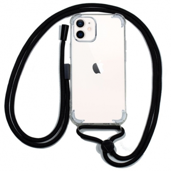 FUNDA MOVIL BACK COVER COOL SILICONA TRANSPARENTE + CORDON BLACK PARA IPHONE 12 MINI